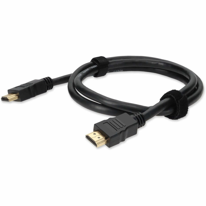 Front view of AddOn 6ft HDMI cable with gold-plated connectors and cable management straps