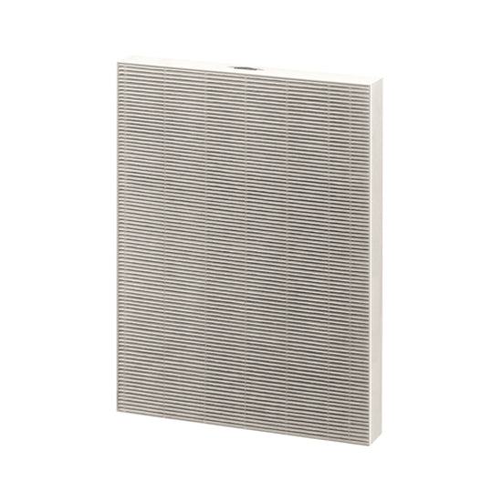 Angled view of Fellowes AeraMax HEPA filter displaying detailed pleated structure and frame construction