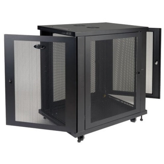 Side view of SR18UB cabinet with open side panels demonstrating easy access design