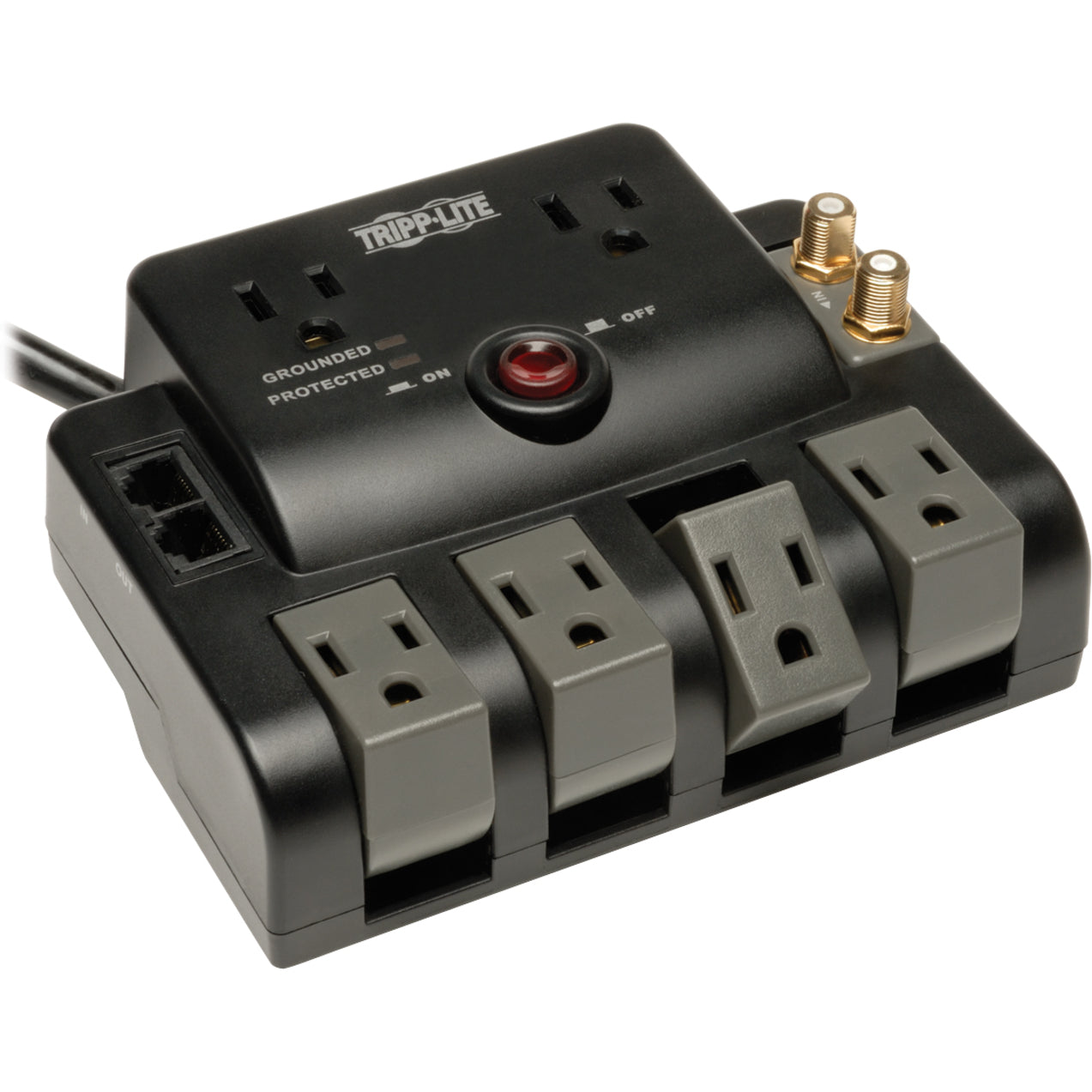 Tripp Lite TLP606RNET Surge Suppressor, 6 Outlets, 6ft Cord, 1440 Joules, Coaxial and Tel/Modem Protection