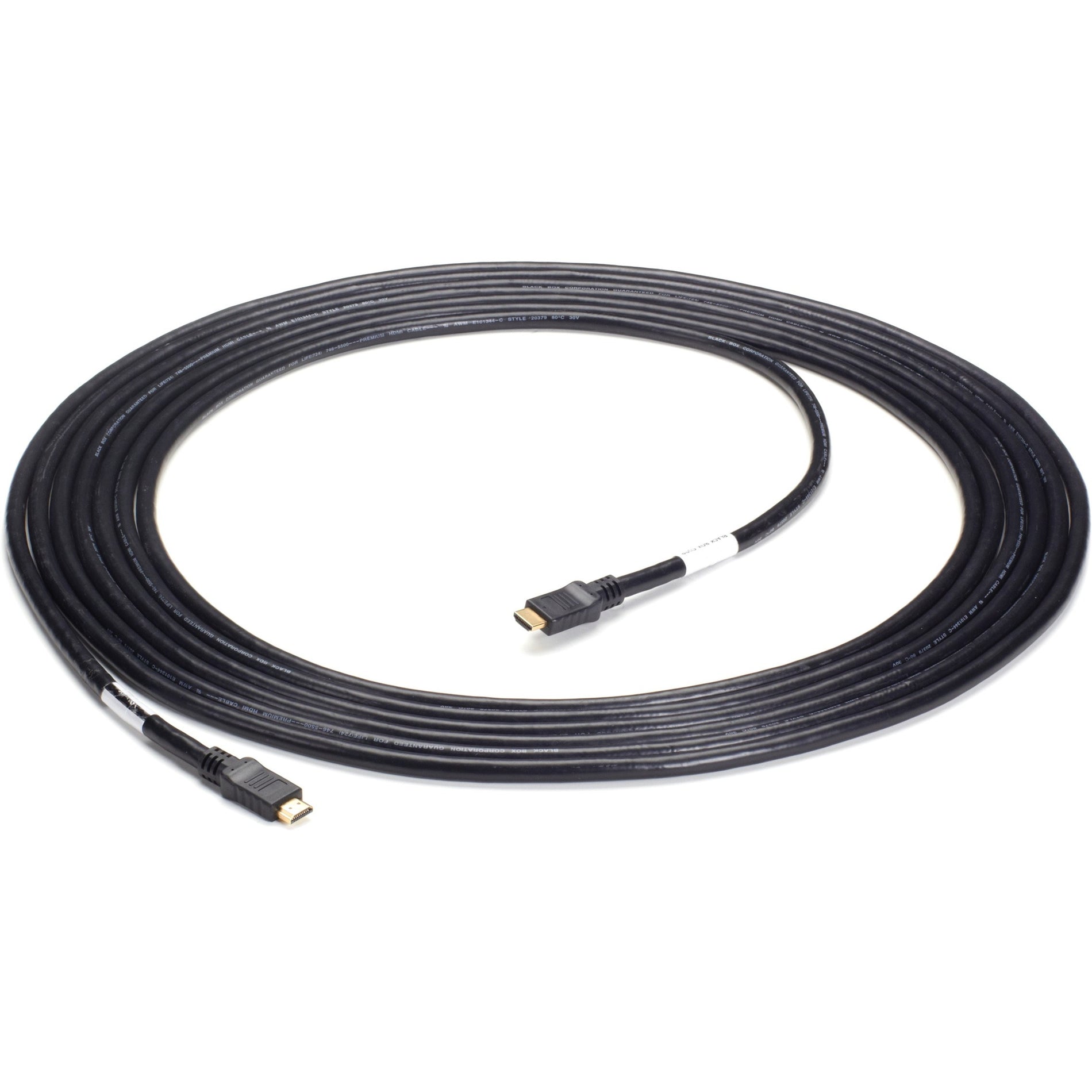 Black Box 10-meter premium HDMI cable with male connectors showing coiled cable and gold-plated terminals-alternate-image1