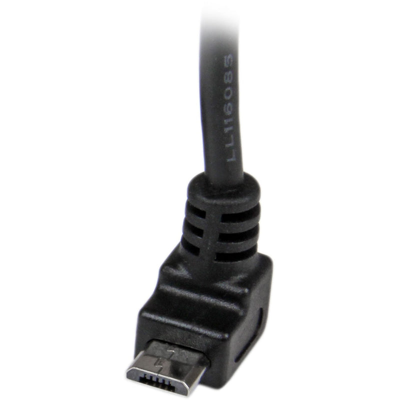 Detailed view of up-angled Micro USB connector showing pin configuration and design