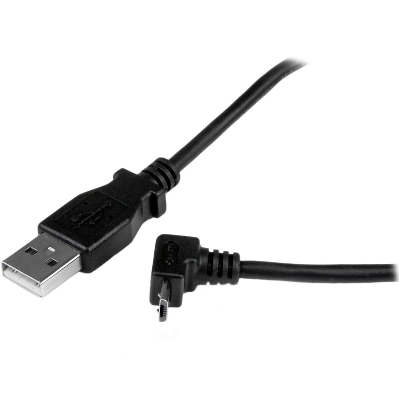 USB Type-A and up-angled Micro USB connector showing cable strain relief design