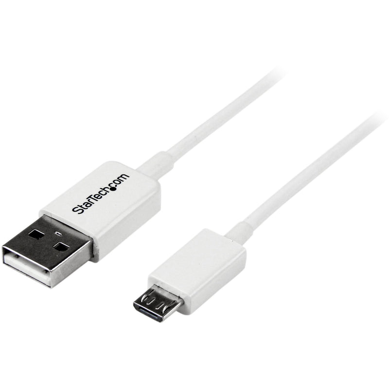 StarTech.com white USB Type-A to Micro USB cable showing both connector ends with slim design