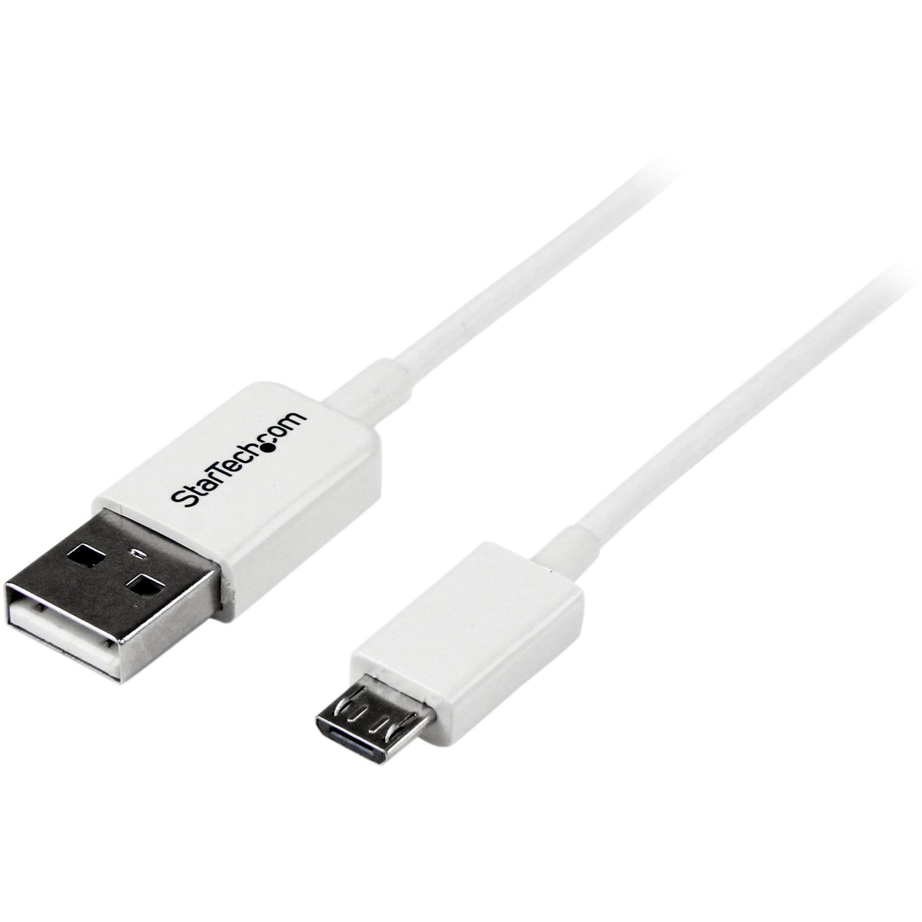 StarTech.com Cable USBPAUB50CMW Blanco de 0.5m Micro USB - A a Micro B Moldeado Alivio de Tensión Velocidad de Transferencia de Datos de 480 Mbit/s