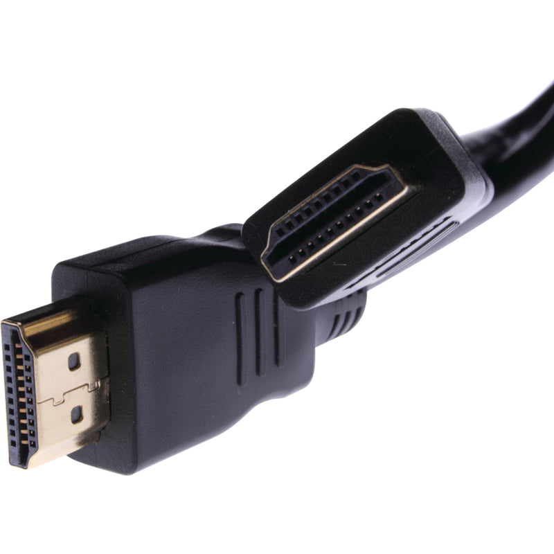 Close-up of gold-plated HDMI connector showing detailed pin configuration and premium build quality