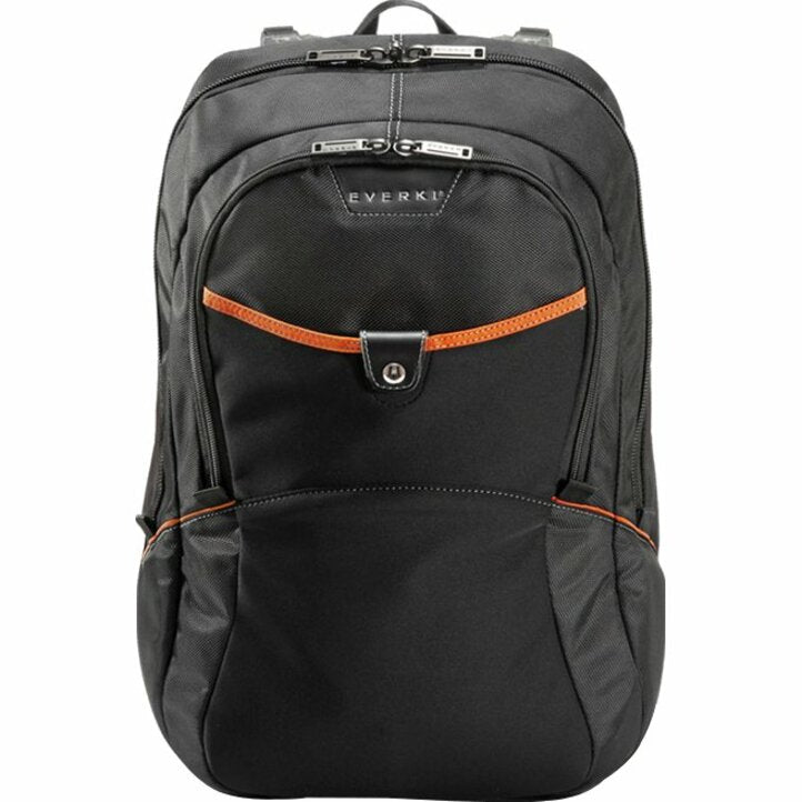 Front view of Everki Glide backpack showing quick-access pocket with orange trim and dual-zipper system-alternate-image2