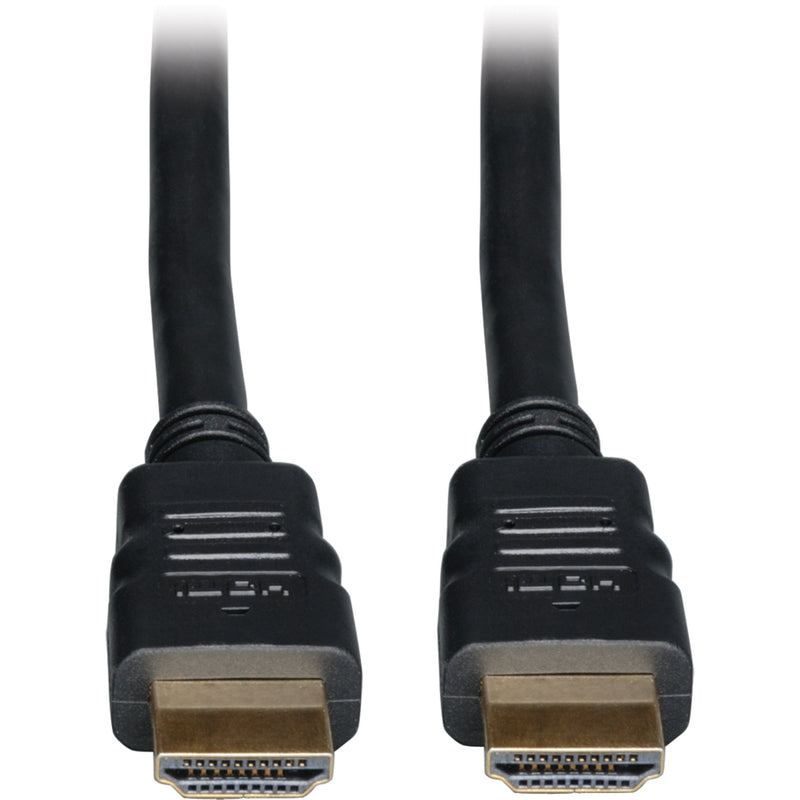 Close-up view of gold-plated HDMI connectors on Tripp Lite P569-020 cable showing premium build quality and shielding