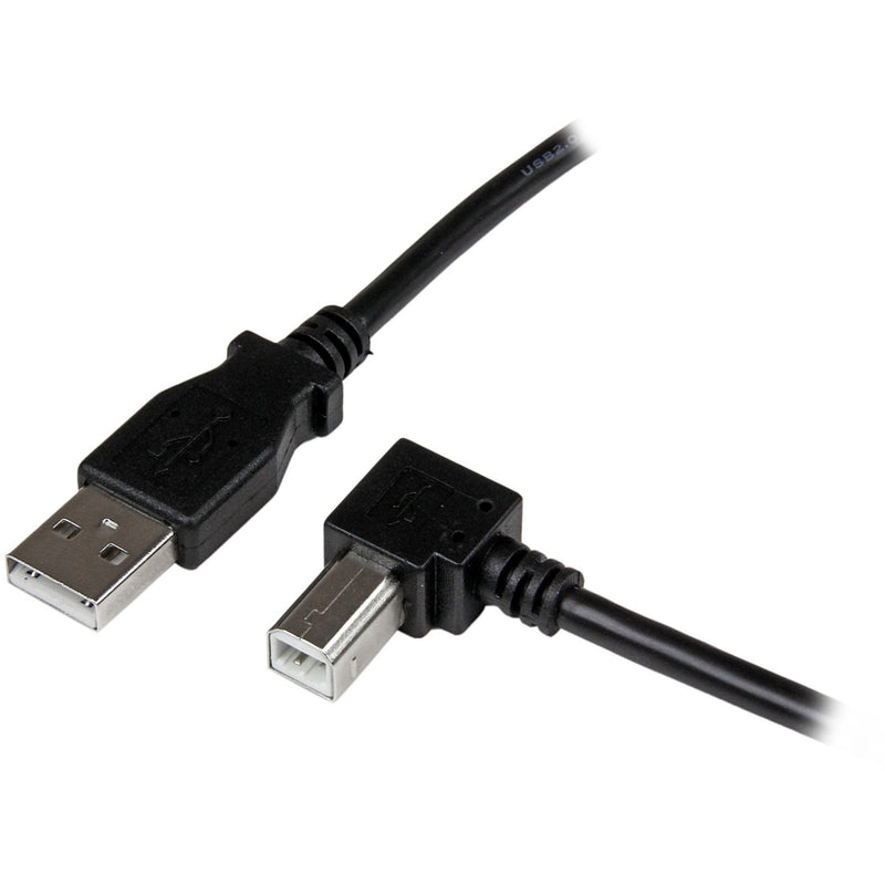 Close-up view of StarTech.com USB 2.0 cable showing USB-A connector and right-angle USB-B connector