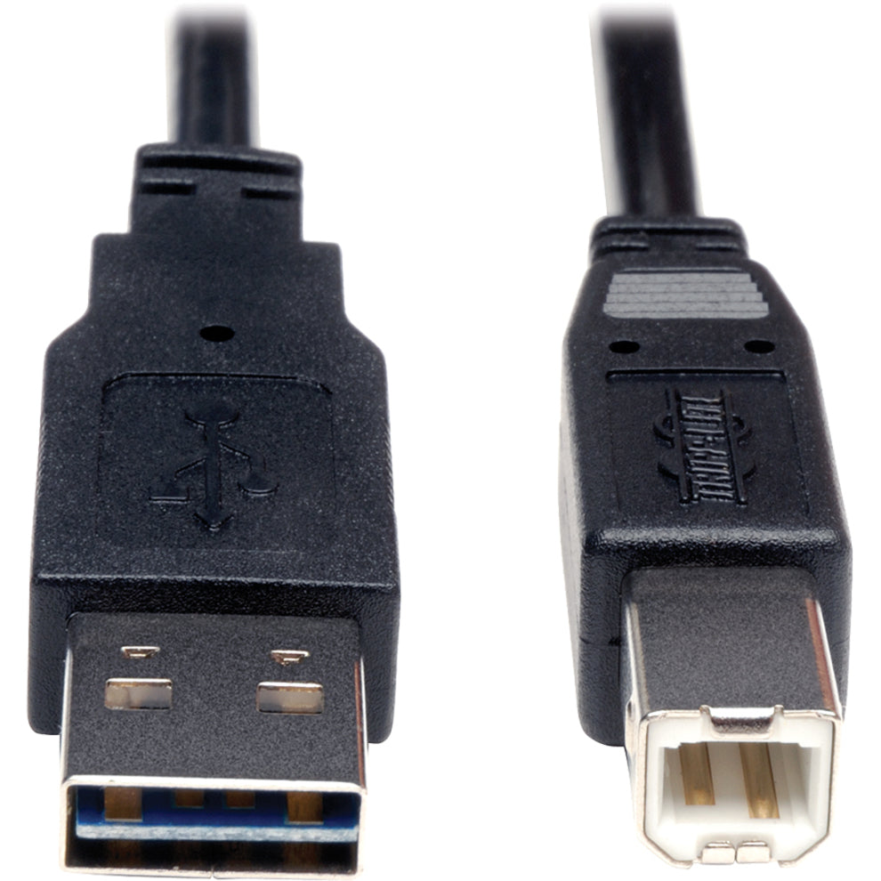 Tripp Lite UR022-003 Universal Reversible USB 2.0 A-Male to B-Male Device Cable, 3ft, Molded, Shielded, Gold Plated