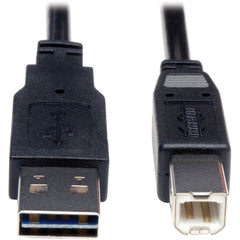 Tripp Lite UR022-003 Universele Omkeerbare USB 2.0 A-Male naar B-Male Apparaatkabel 3ft Gegoten Afgeschermd Verguld