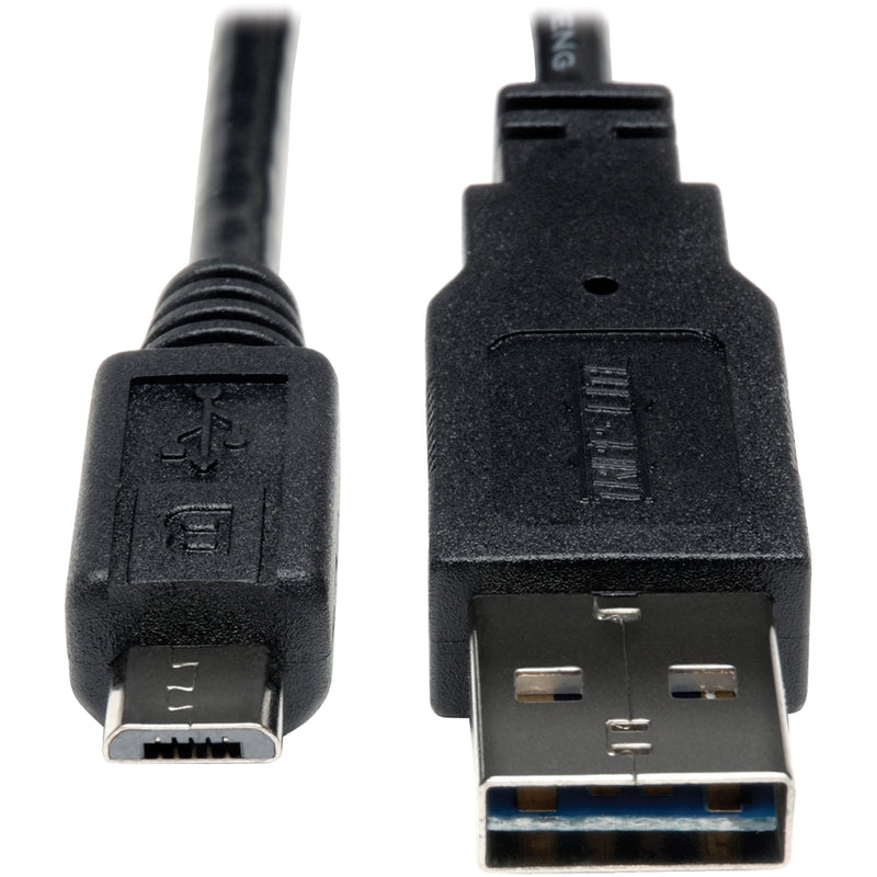 Detailed macro shot of Tripp Lite USB cable connectors highlighting build quality and design