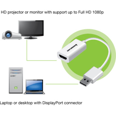 Connection diagram showing IOGEAR adapter usage between DisplayPort source and HDMI display devices-alternate-image4