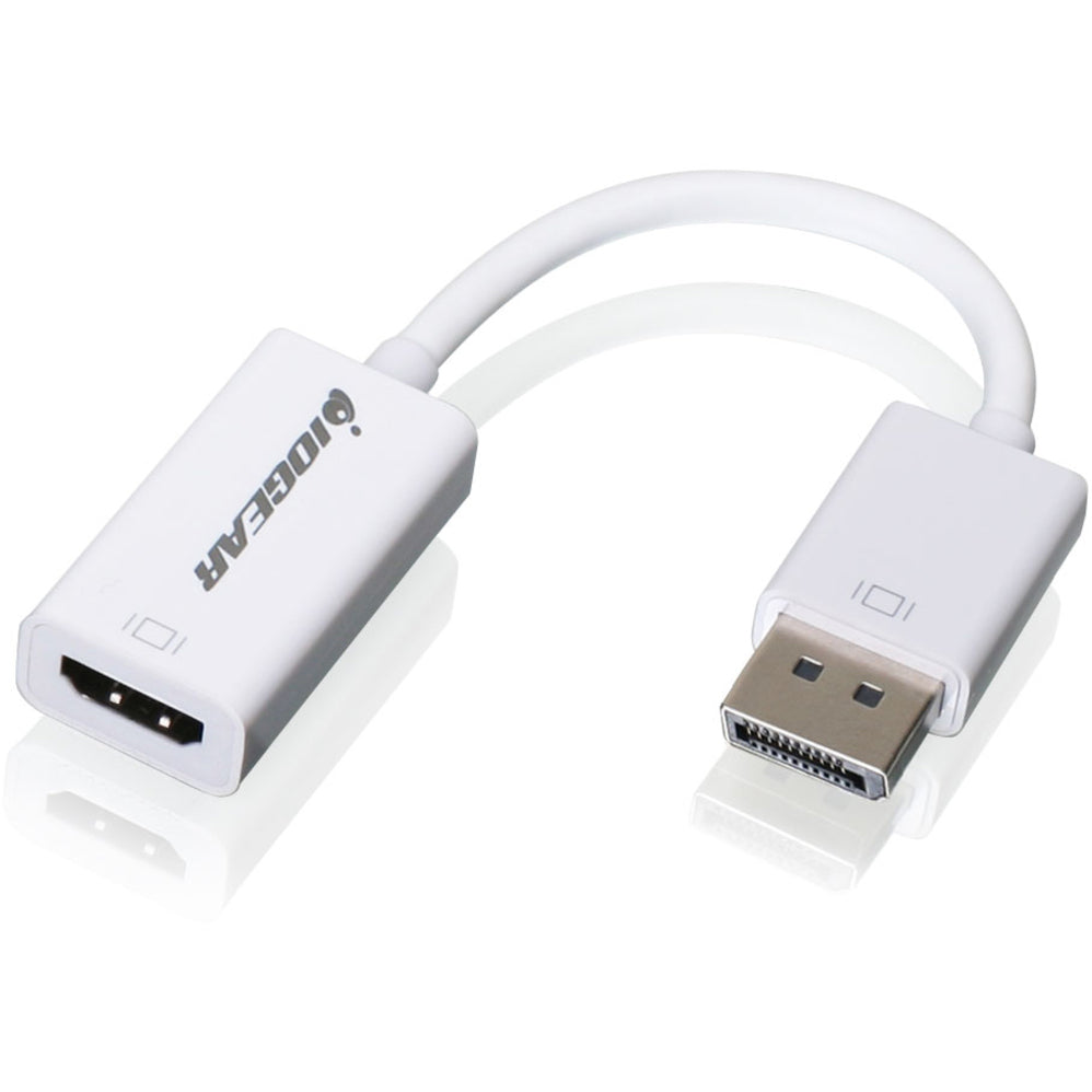 Close-up view of IOGEAR DisplayPort to HDMI adapter showing connector details and branding-alternate-image2