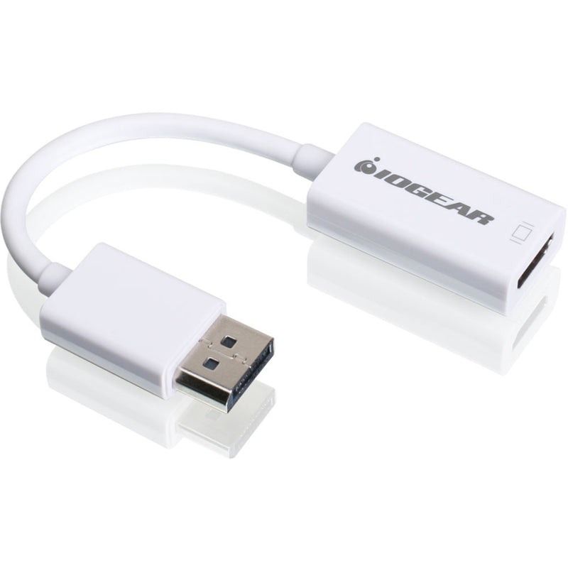 Angular view of IOGEAR DisplayPort to HDMI adapter highlighting connector design