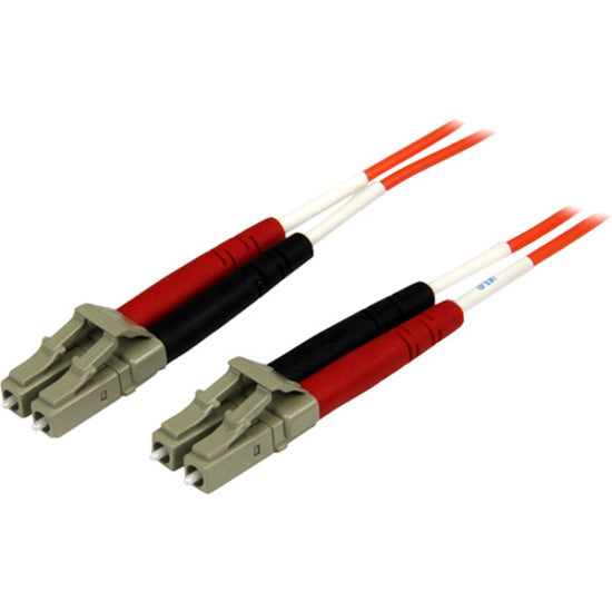 Close-up view of StarTech.com fiber patch cable LC connectors showing quality construction