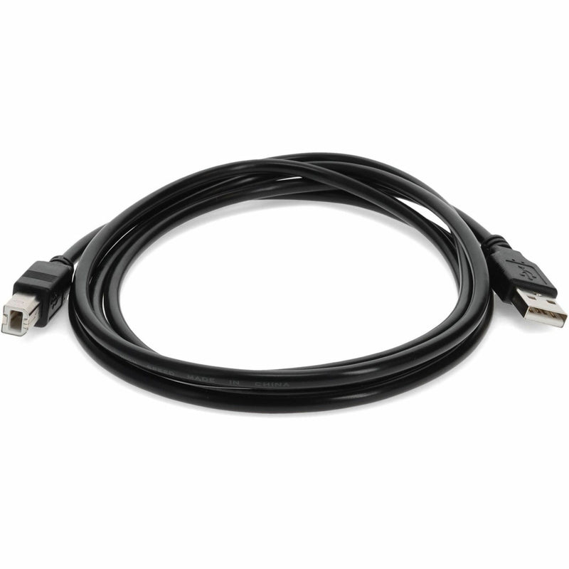 Coiled USB cable showing both Type A and Type B connectors against white background