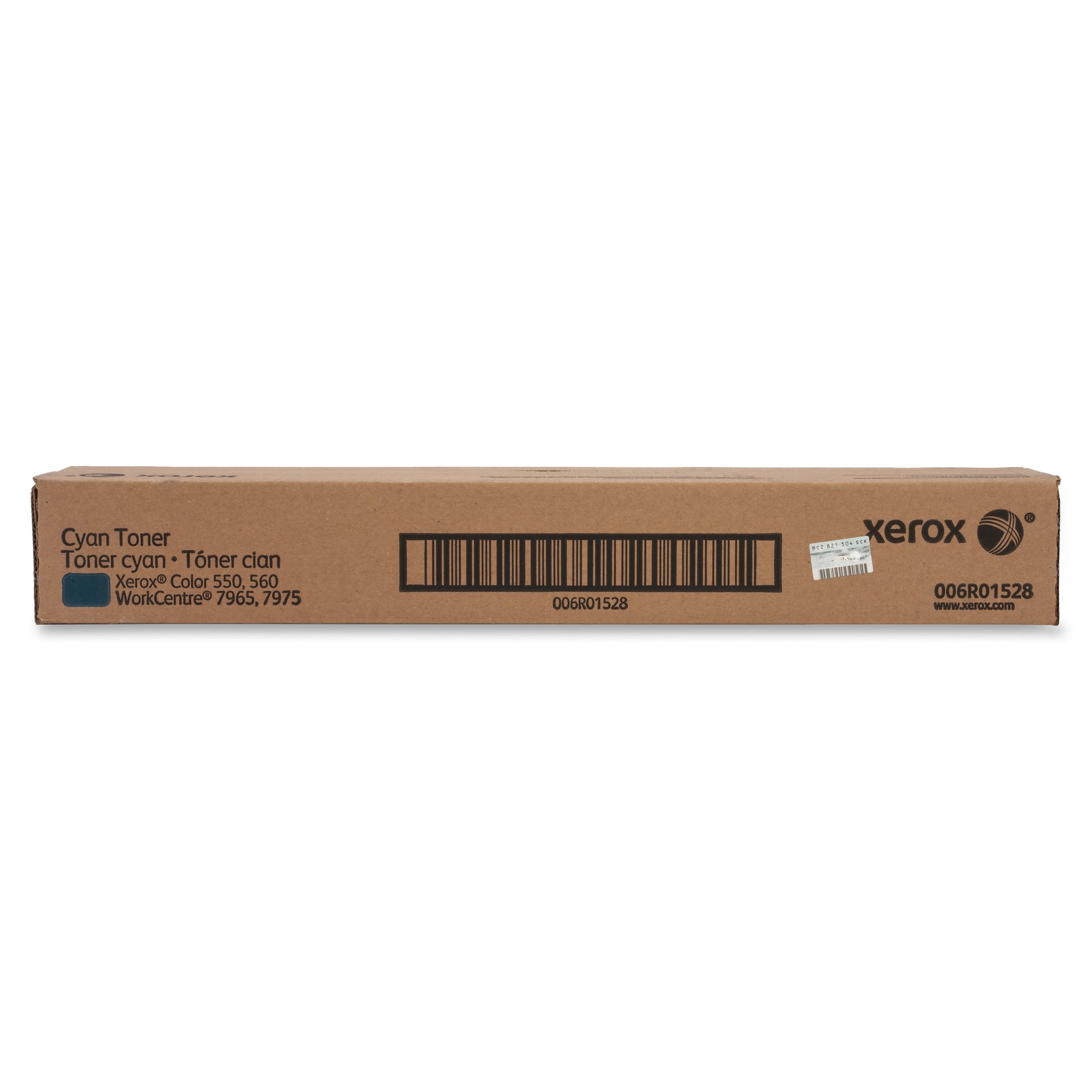 Close-up view of Xerox cyan toner retail box showing product information and barcode-alternate-image7