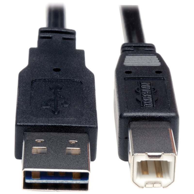 Detailed image of Tripp Lite USB cable connectors highlighting shielded construction and molded strain relief