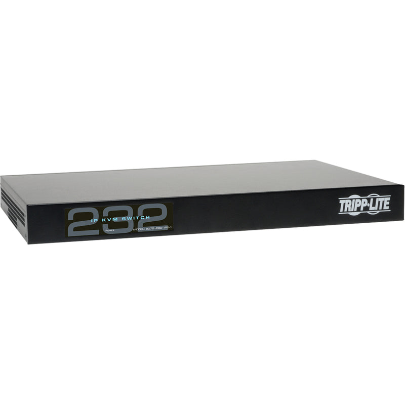 Front view of Tripp Lite B072-032-IP2 32-port KVM switch showing sleek black chassis design