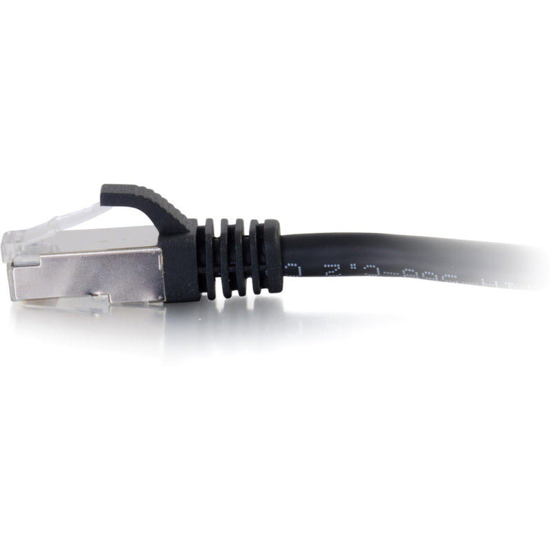 Detailed side view of Cat6a cable connector showing strain relief boot and RJ-45 termination