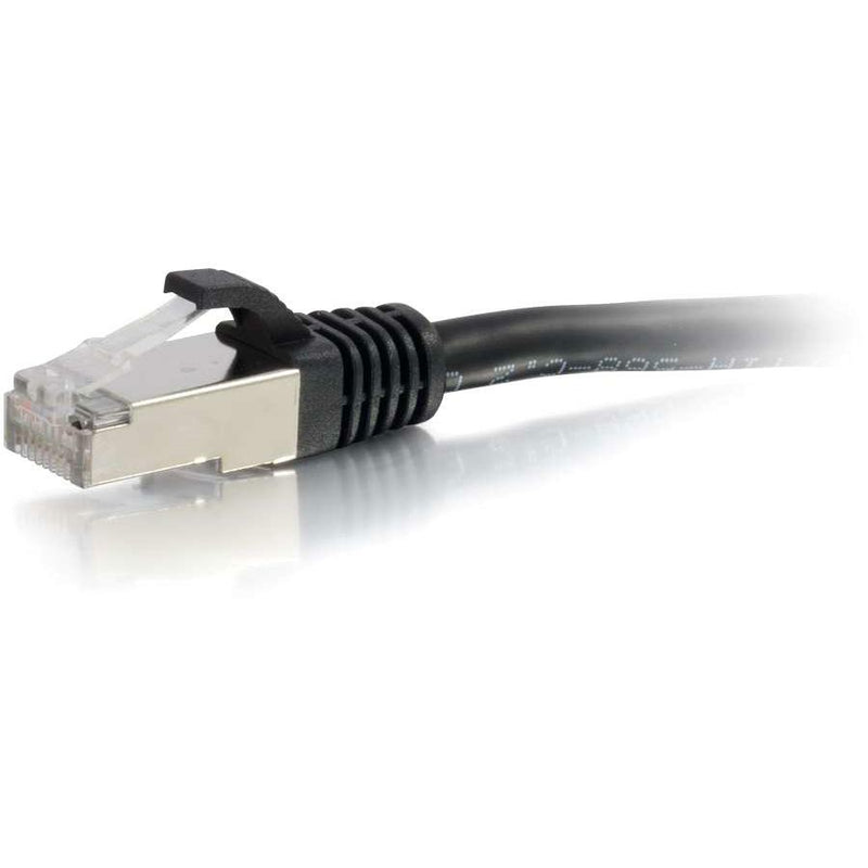 Detailed side view of Cat6a network cable connector showing shielded construction and strain relief