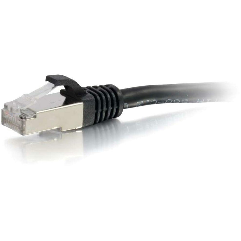 Detailed side view of Cat6a network cable connector showing shielding and strain relief features