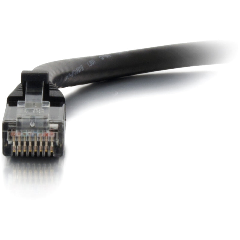 Detailed view of Cat6a cable's 8-pin connector configuration with strain relief boot