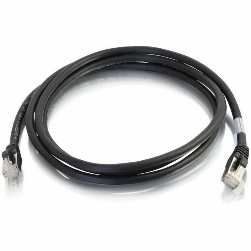 Full view of 7ft black Cat6 shielded ethernet cable with RJ-45 connectors