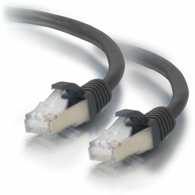 Close-up view of RJ-45 connectors on both ends of the Cat6 shielded cable