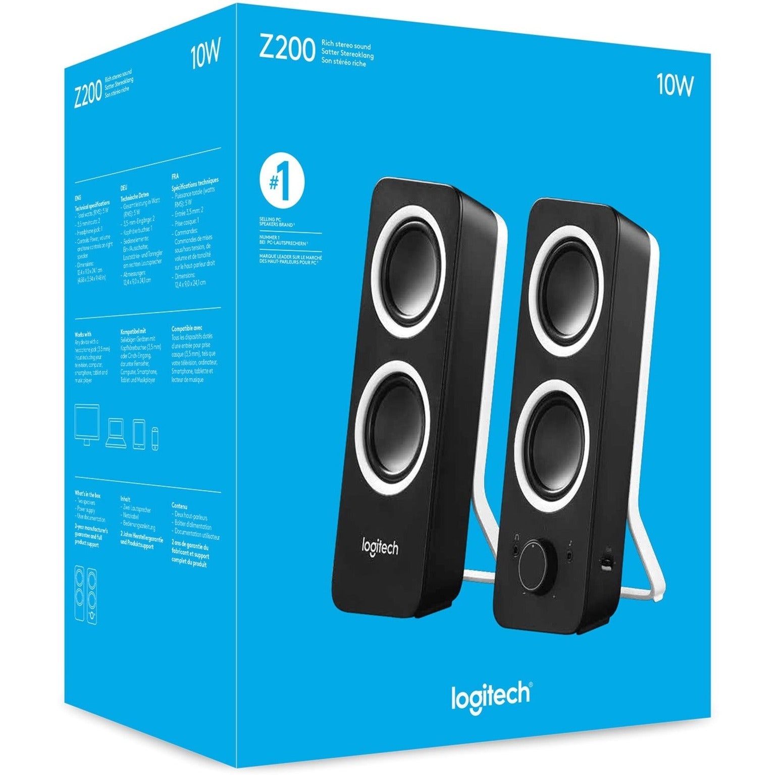 Logitech 980-000800 Z200 Multimedia Speakers, 10Watts, Black [Discontinued]