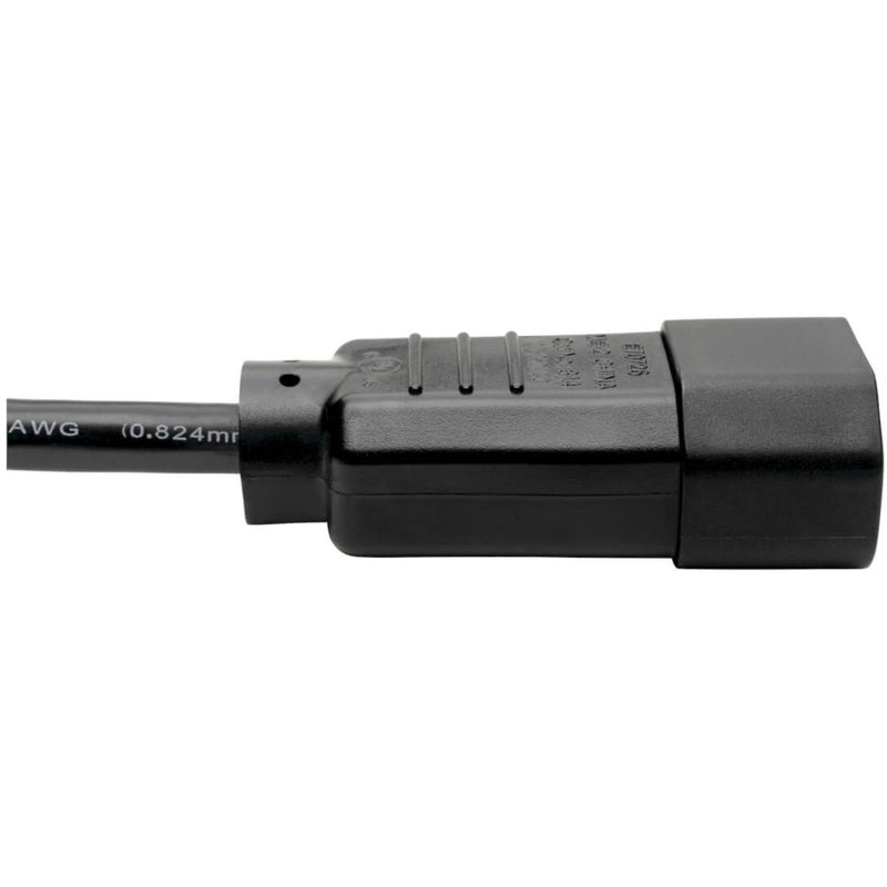 Side profile of power cord connector showing molded construction and cable gauge