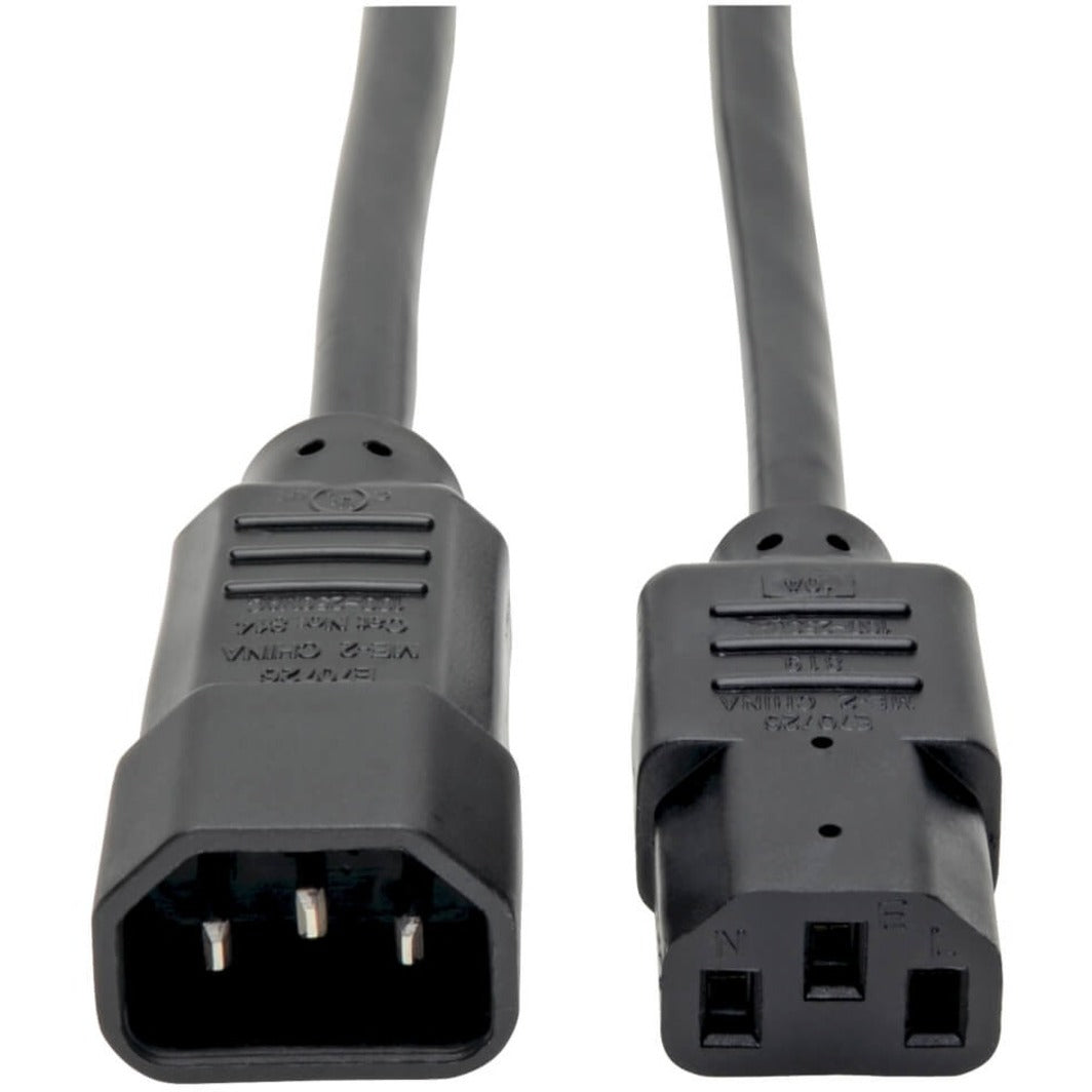 Close-up view of IEC-320-C14 and C13 connectors on Tripp Lite power cord showing detail of connector design-alternate-image1