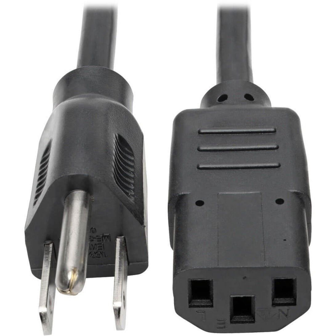 Close-up view of NEMA 5-15P and IEC-320-C13 connectors on Tripp Lite power cord-alternate-image1