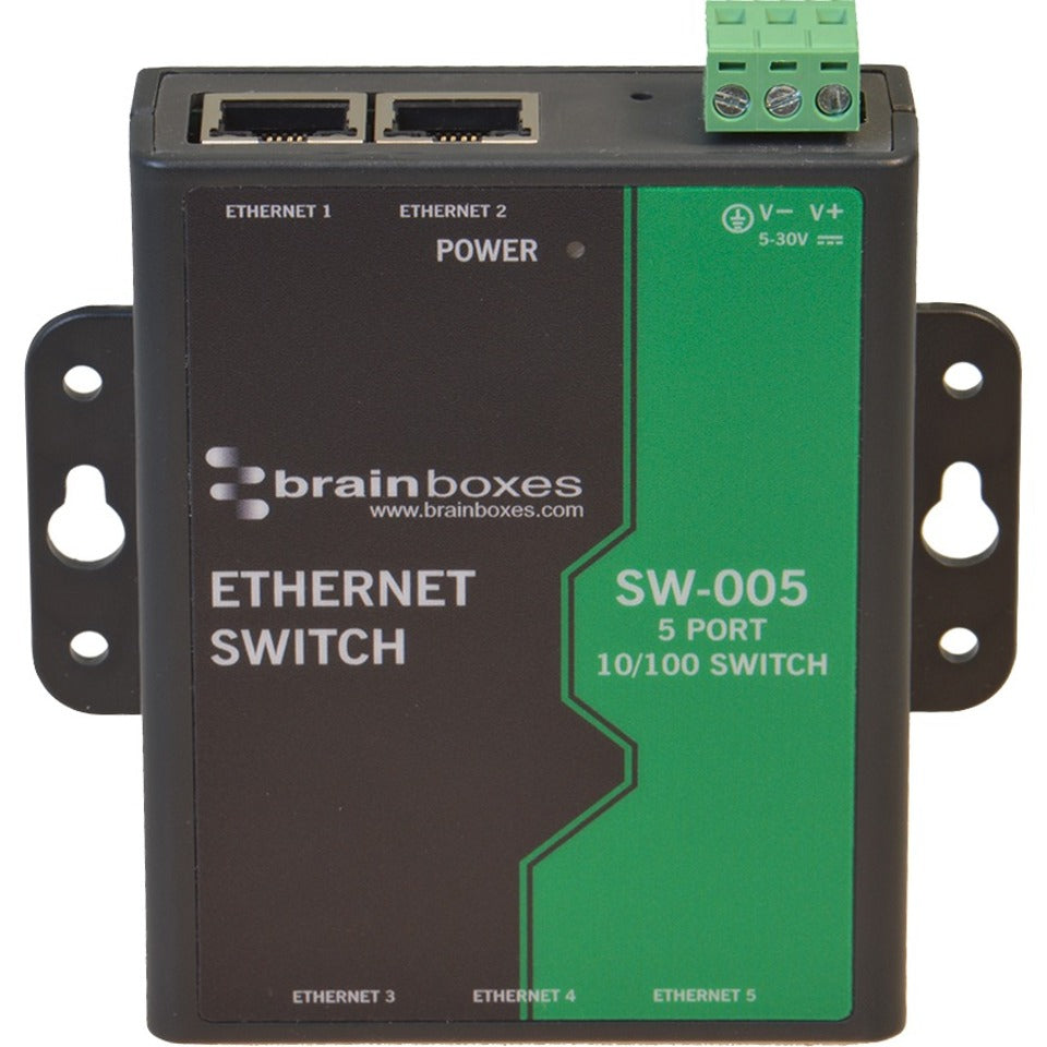 Brainboxes SW-005 5口未管理以太网交换机可挂墙，快速以太网，终身保修 Brainboxes = 大脑盒子 大脑盒子 SW-005 5口未管理以太网交换机可挂墙，快速以太网，终身保修