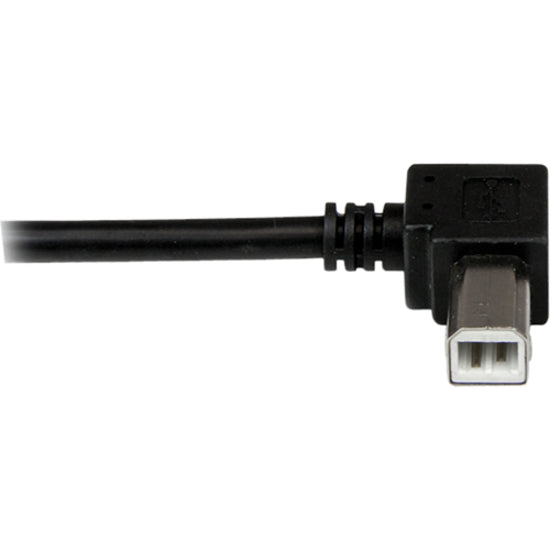 Close-up view of the left-angle USB-B connector showing connector design