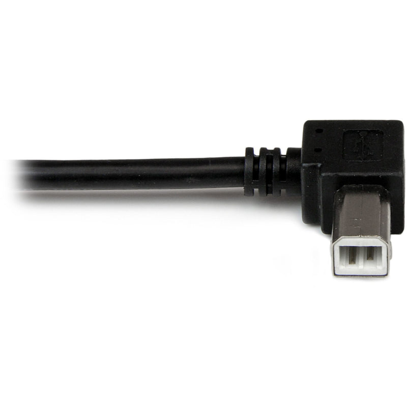 Detailed view of USB cable strain relief system and left-angle connector