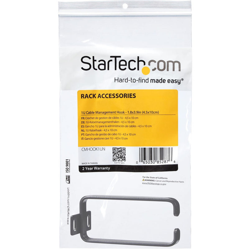 StarTech.com product packaging for 1U cable management hook