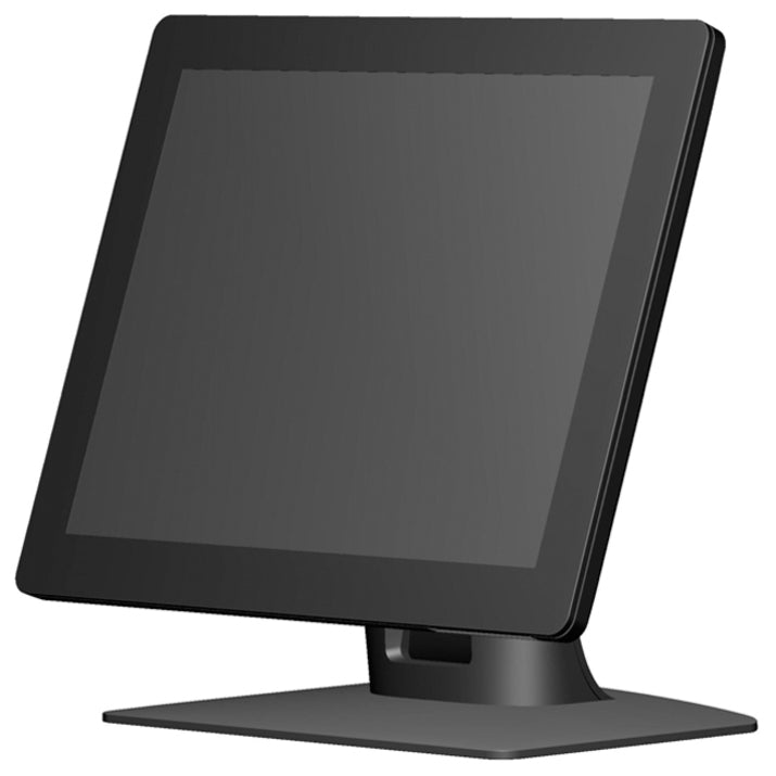 Elo Display Stand shown supporting a touchscreen monitor at an ergonomic viewing angle with sleek base design