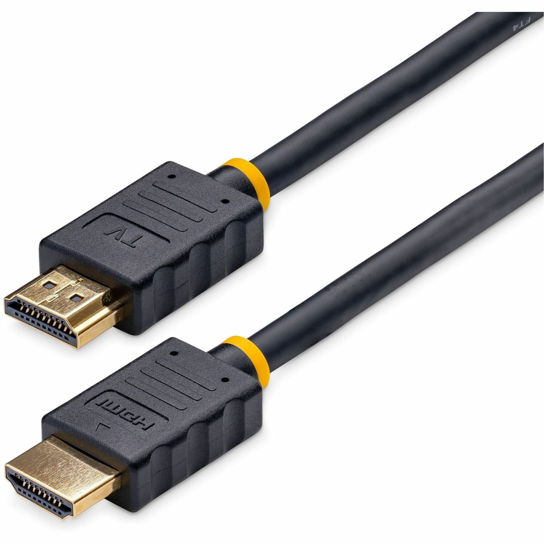 Close-up view of StarTech.com active HDMI cable connectors with gold-plated tips and slim black cable design-alternate-image1