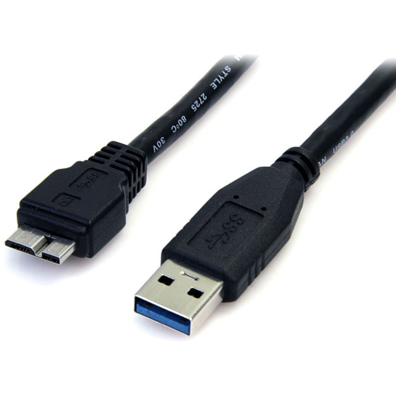 Close-up view of USB 3.0 Type-A and Micro-B connectors on black cable showing premium build quality