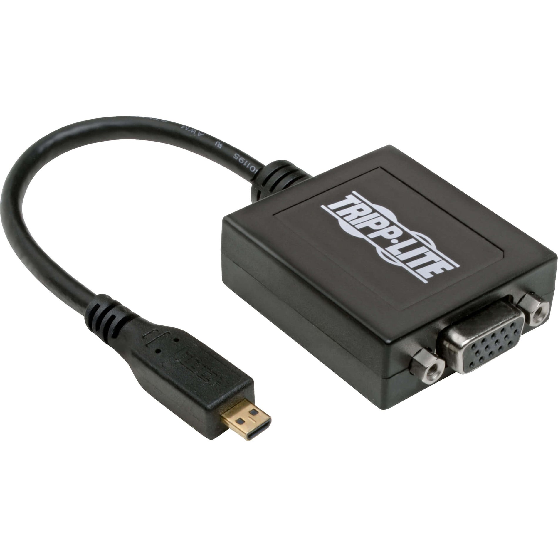 Tripp Lite Micro HDMI to VGA adapter with black housing and cable showing main connector interface-alternate-image1