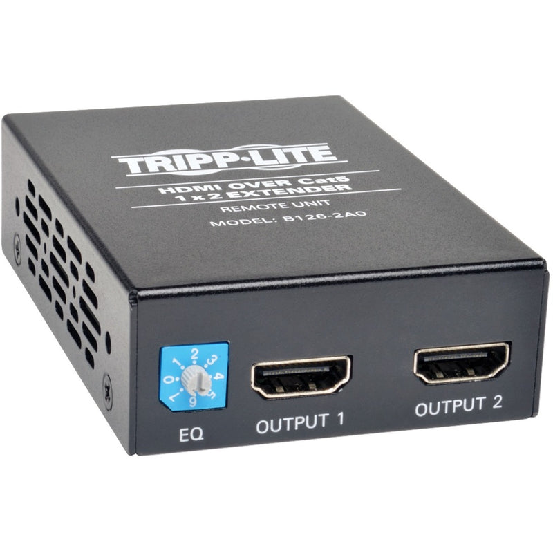 Angular view of Tripp Lite B126-2A0 HDMI splitter receiver showing construction and port layout