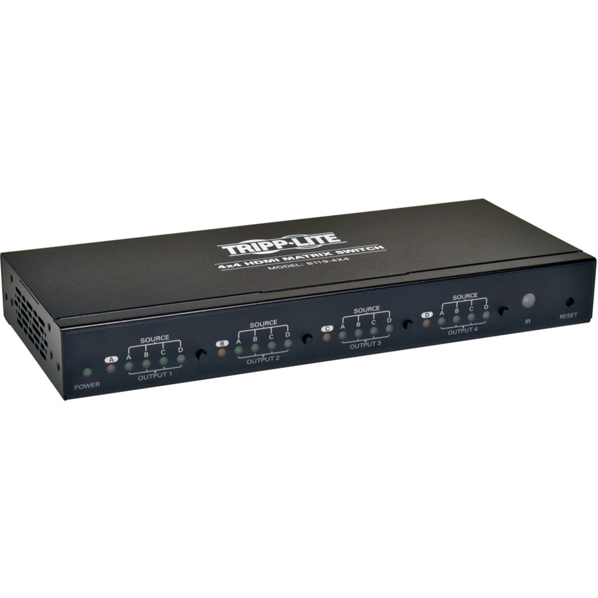 Front view of Tripp Lite B119-4X4 HDMI Matrix Switch showing LED indicators and control buttons-alternate-image1