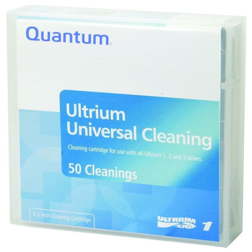 Quantum LTO Universal Cleaning Cartridge in white case with blue labeling showing 50 cleaning capacity-alternate-image1