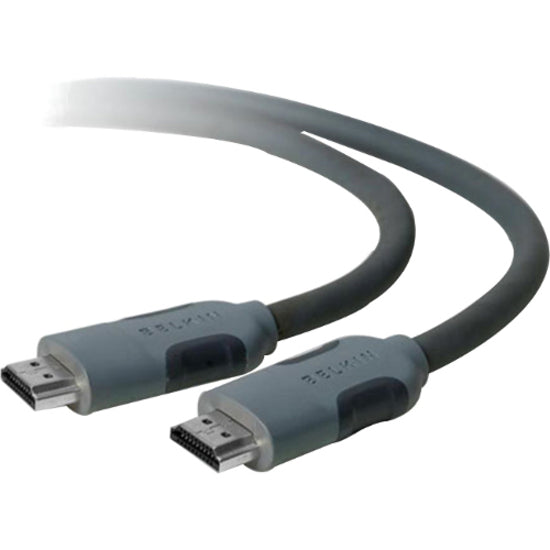 Belkin 6-foot HDMI cable with gray connectors and black flexible cable showing both male HDMI ends