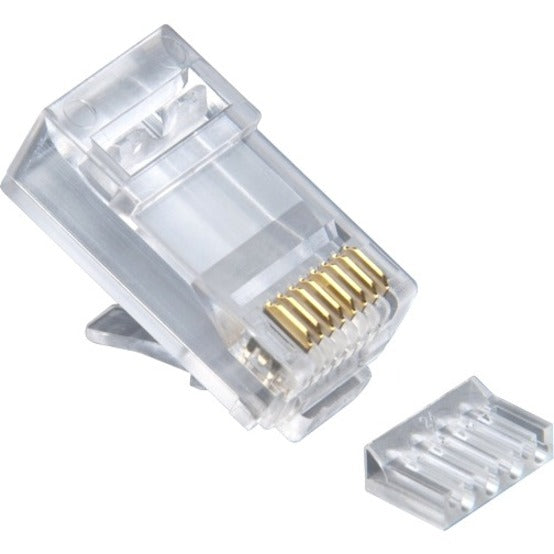 Clear CAT6 RJ-45 connector with gold-plated contacts and detachable wire loading bar shown in disassembled view-alternate-image1