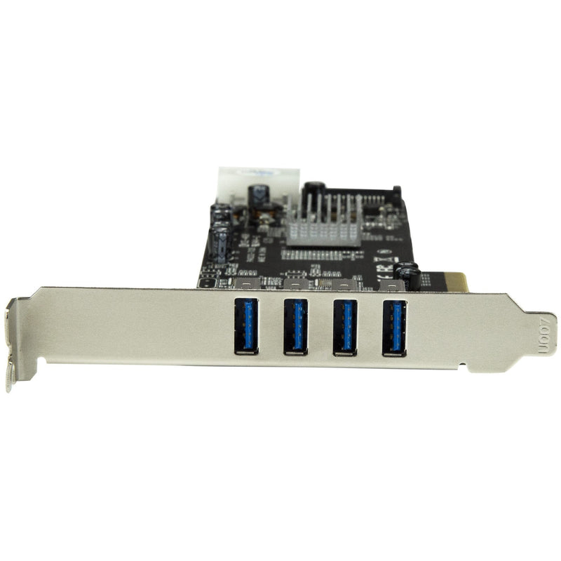 Front view of StarTech.com PCIe card showing four USB 3.0 ports on mounting bracket