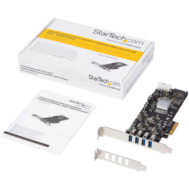 StarTech.com PCIe USB 3.0 card retail package with included accessories and documentation