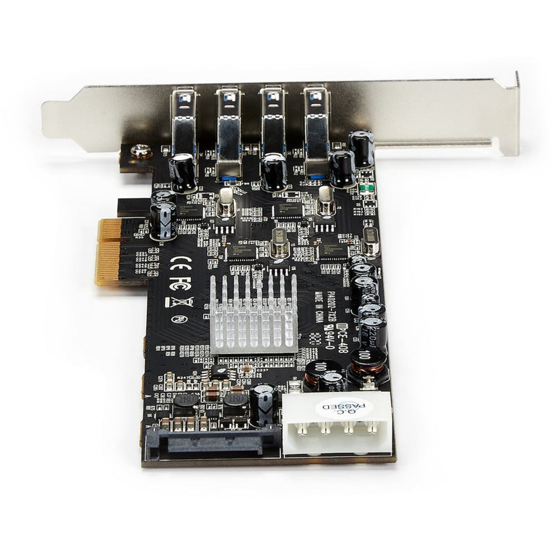 Top-down view of StarTech.com PCIe USB 3.0 card showing circuit board layout and components